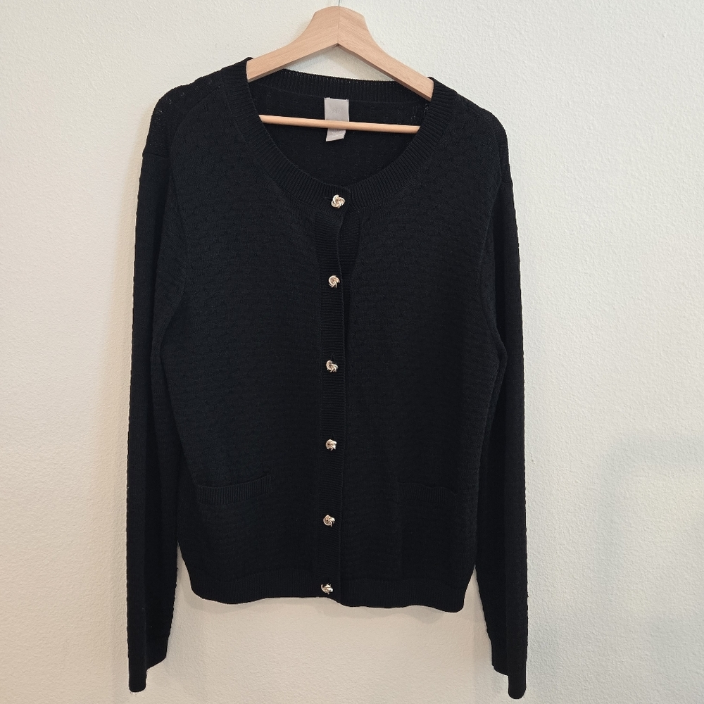 H&M‎ Gold Button Knit Minimalist Quiet Luxury Black Cardigan Size Large